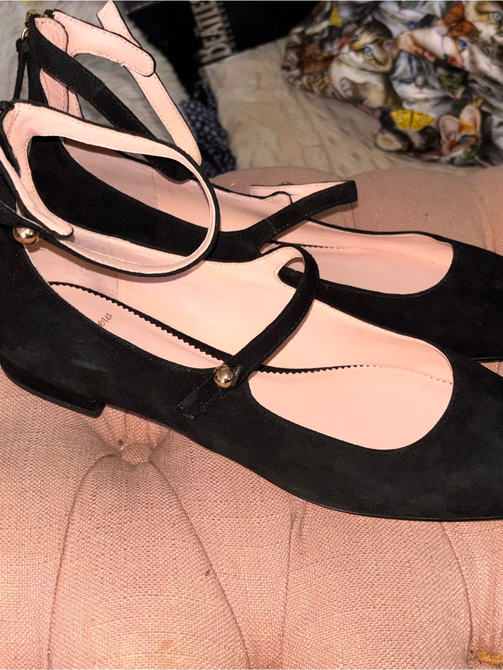 J. Crew Black Mary Jane Flats with Pink Lining